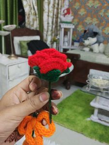Handmade Crochet Rose Keychain