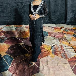Black Kurti With Heavy Mirror Work