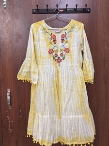 Embroidered Yellow & White Dress