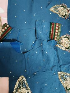 Embroidered Teal Saree with Blouse Piece