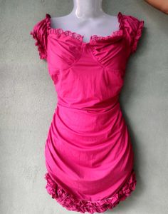 Hot Pink Ruched Off-Shoulder Dress