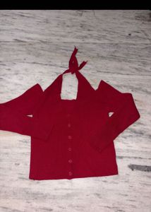 Chic Cut-Out Red Knit Top