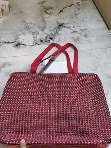 Red Tote Bag with Cute Bear Patch