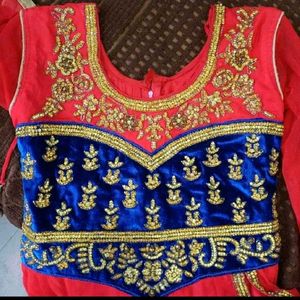 Stunning Red &amp; Blue Embellished Anarkali Gown