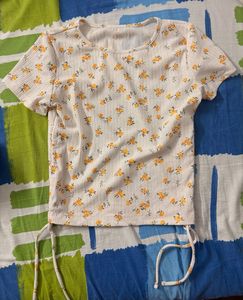 Floral Print Crop Top with Drawstrings