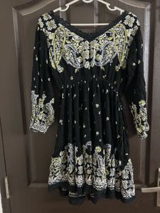 Boho Black Printed Mini Dress