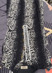 Embellished Black & White Rose Print Kurta