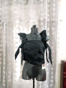 Chic Black Off-Shoulder Tie-Up Top