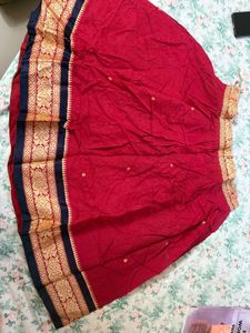 Red Ethnic choli Skirt with Gold Border