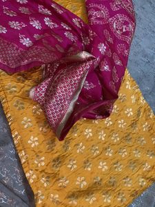 Yellow &amp; Pink Brocade Kurta Set