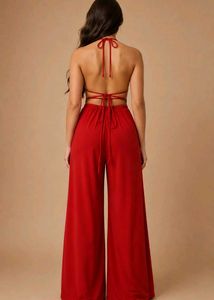 Stunning Red Halter Wide-Leg Jumpsuit