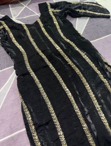 Elegant Black Kurta Set with Gold Embellishments🖤