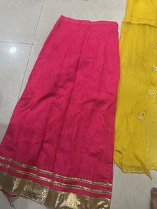 Beautiful Yellow Kurta Set with Pink Skirt