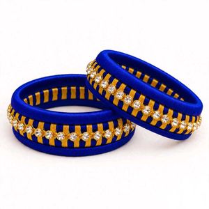 Royal blue silk thread bangles with White Stone Wo