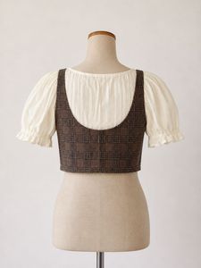 Chic Plaid Crop Top with Puff Sleeves