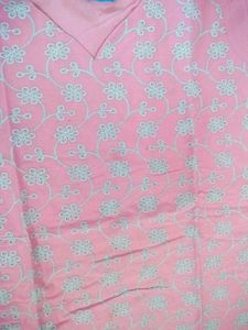Pink Embroidered Cotton Kurta
