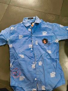 Boys Blue Graphic Print Shirt