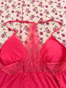 Vibrant Pink Lace Trim Babydoll Nightie