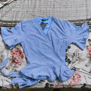 Light Blue Broderie Anglaise Wrap Top