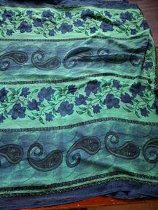 Beautiful Blue &amp; Green Floral Saree