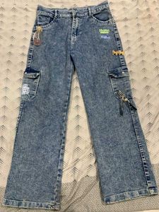 Washed Denim Cargo Jeans