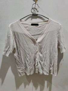 Ribbed Button-Up Cropped Cardigan