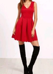 SHEIN Double V Neck Red Dress