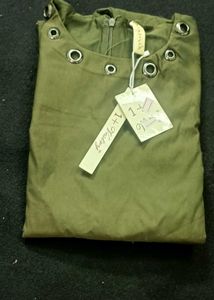 Olive Green Eyelet Detail Dress