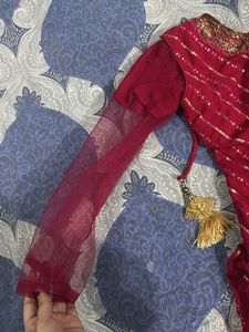 Elegant Red &amp; Gold Anarkali Style Lehenga