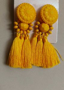 Vibrant Yellow Tassel Dangle Earrings