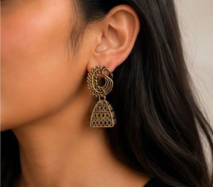 Antique Gold Peacock Jhumka Earrings