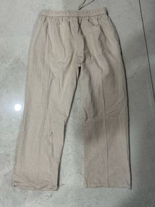 Beige Linen Blend Drawstring Pants Unisex