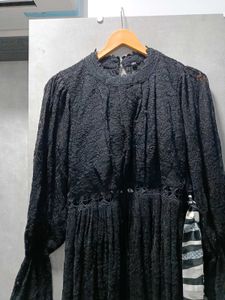 Elegant Black Lace Maxi Dress with Scarf Belt
