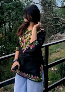 black embroidered Chikankari Short Kurti