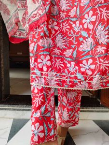 Red Floral Print Kurta Set