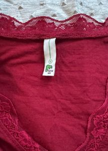 Maroon Lace V-Neck Bell Sleeve Crop Top