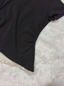 Chic Black T-Shirt with Lace Trim Top