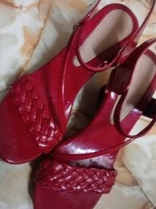 Red Wedge Sandals