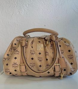 MCM Cognac Visetos Coated Canvas Boston Bag
