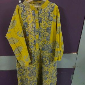 Stylish Yellow Kurta with Blue Print