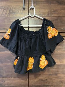 Black Embroidered Off-Shoulder Top