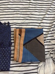 Blue Printed &amp; Geometric Dupattas Set
