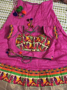 Pink Embroidered Lehenga Choli with Green Dupatta