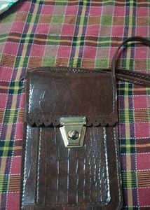 Brown Crocodile Print Sling Bag