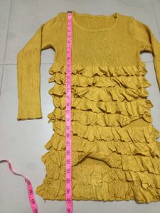 Ribbed Frilled Dress Stretchable Free Size S To L