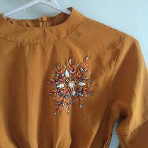 Mustard Ruffle Sleeve Top