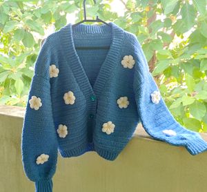 crochet blue cardigan