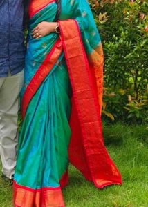 Stunning Teal & Red Silk Saree