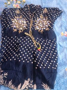 Elegant Blue Kurta Set with Polka Dots