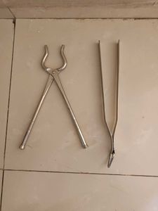 Unused 2 Pieces Stainless Steel Pakkad Tongs